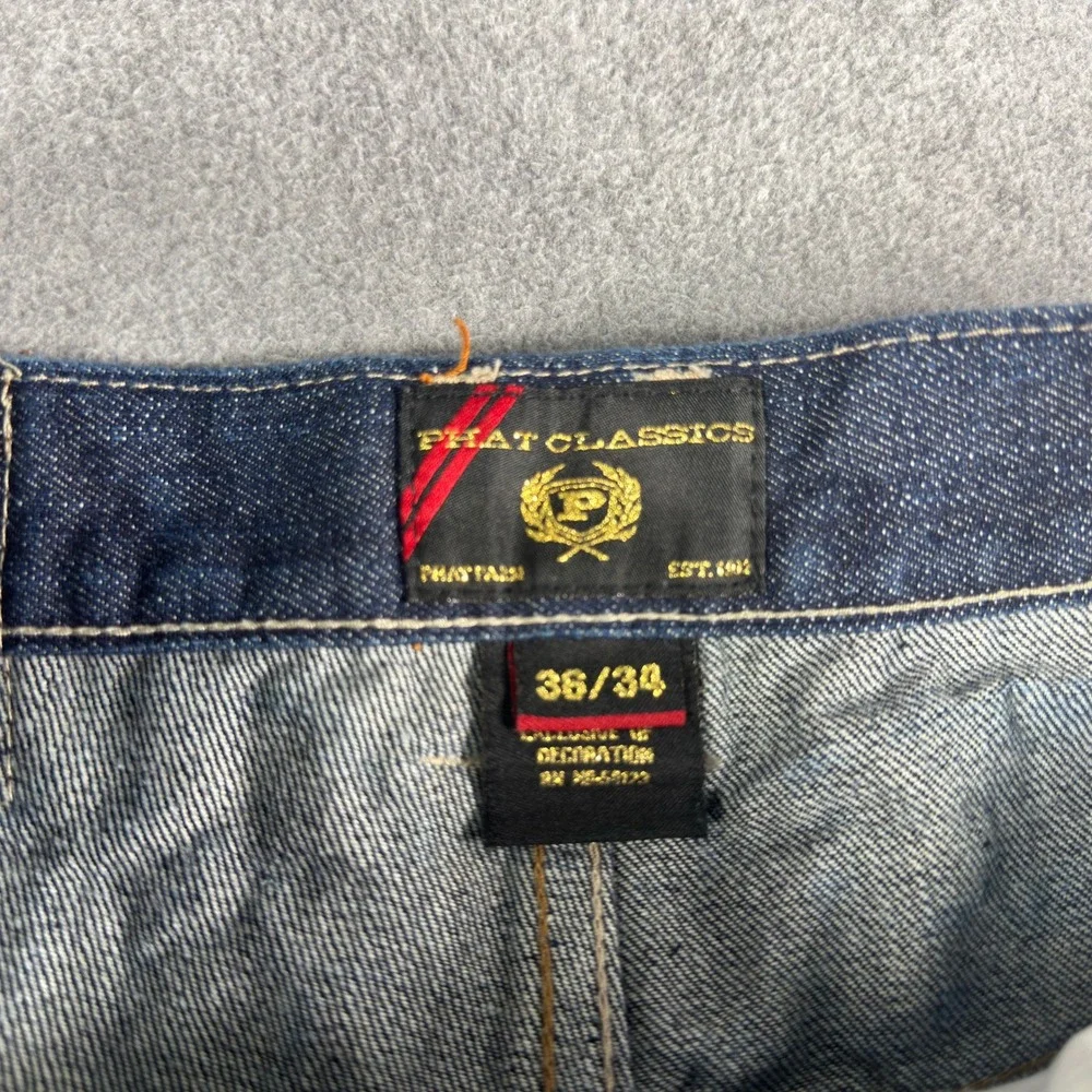 Vintage Y2K Phat Farm Embroidered Baggy Skater Leg Jeans Flap 36x32
